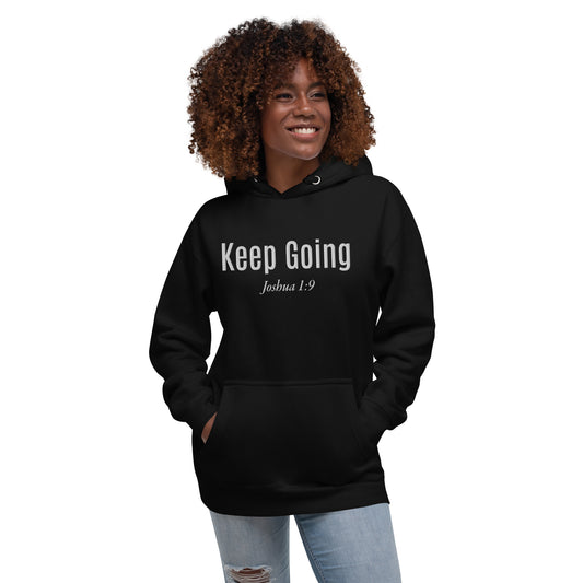 KEEP GOING Unisex Hoodie with White Embroidery