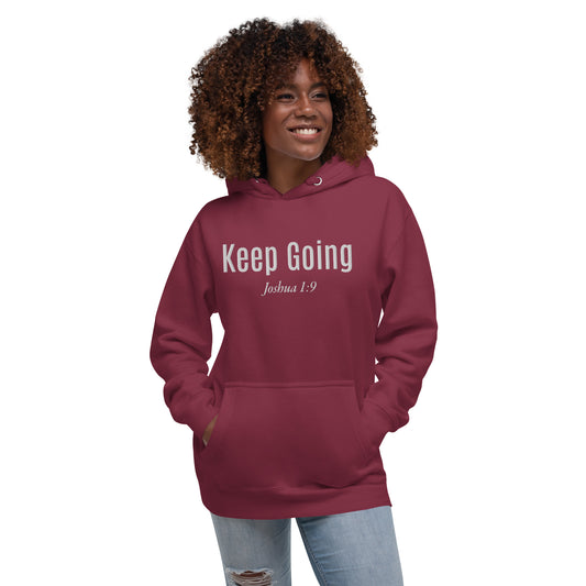 KEEP GOING Unisex Hoodie with White Embroidery