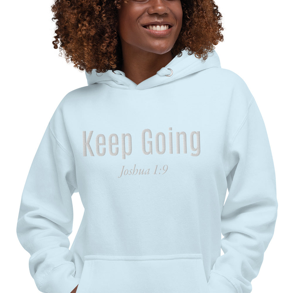 KEEP GOING Unisex Hoodie with White Embroidery